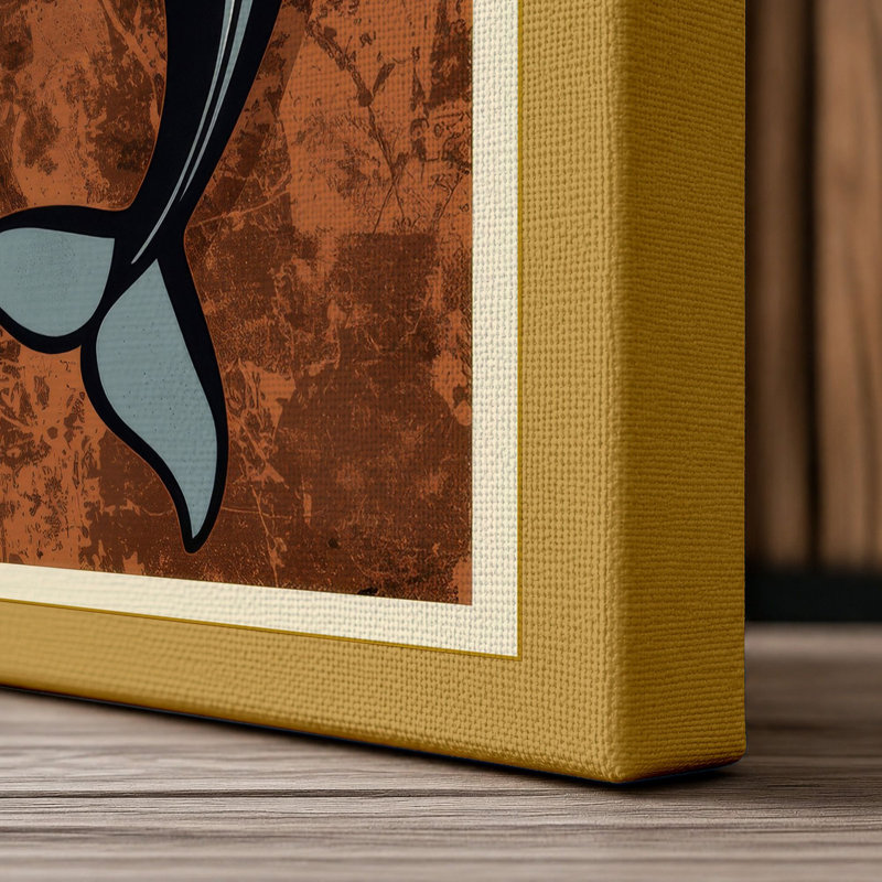 Leaping Dolphin Mid-Century - Wrapped Canvas, 18x12 - 45.7 x 30.5 cm, Ochre Border