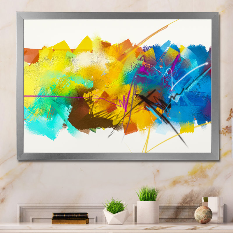 «Yellow and Blue Storm Impression», reproduction sur toile flottante, H 24 po x l 36 po x P 1 po, Cadre photo argenté