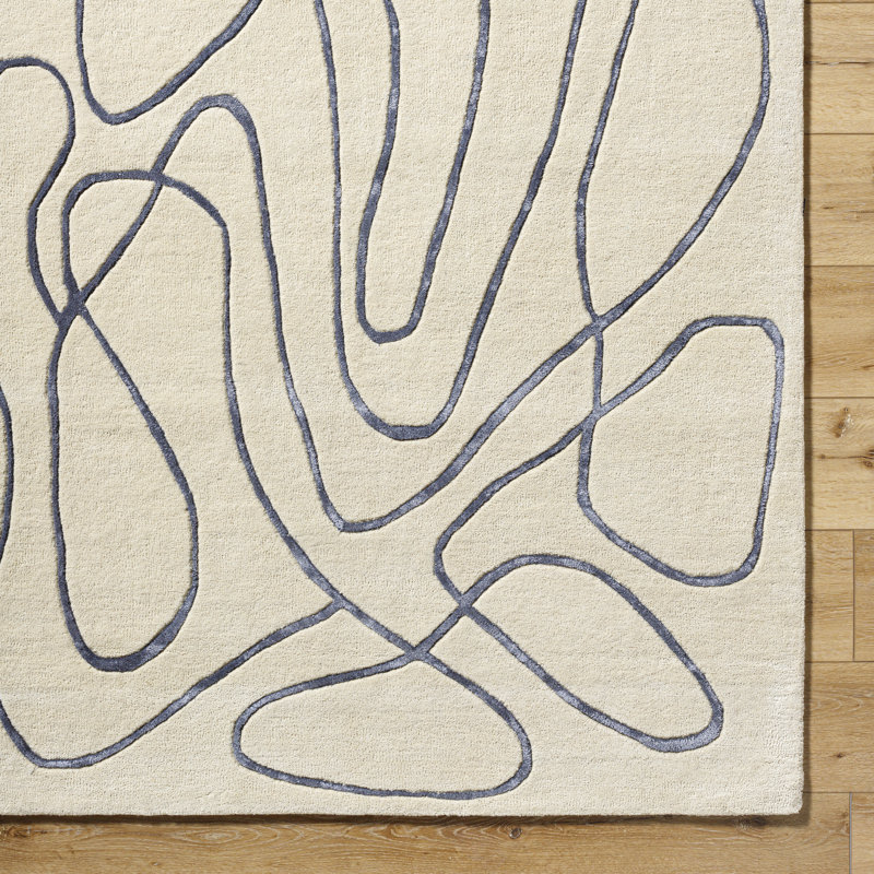 Baiel Abstract Hand Tufted Area Rug in Slate/Ivory, Rectangle 2' x 3'