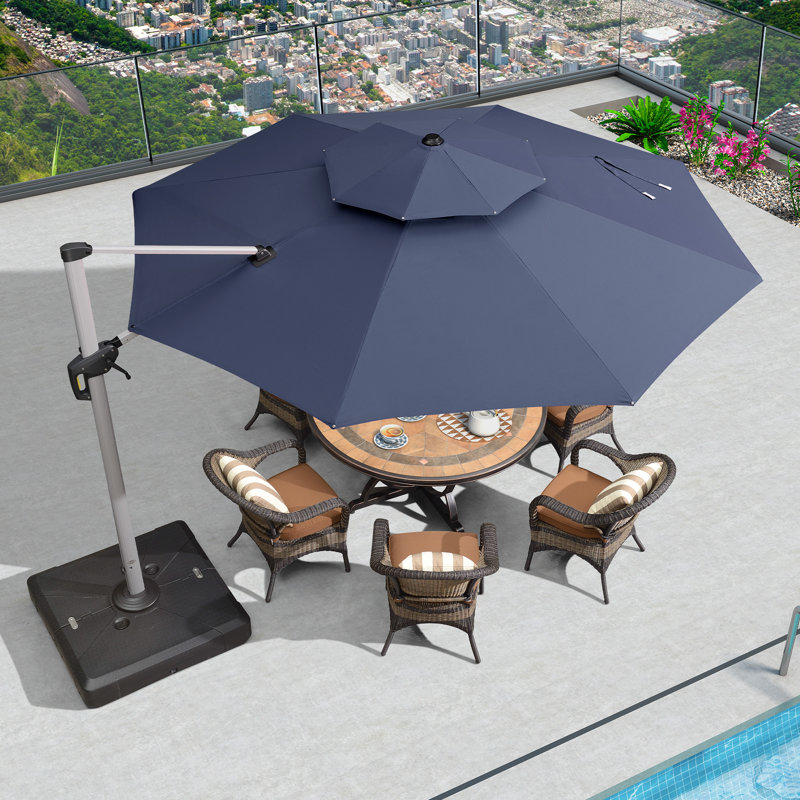 Leeven 3.65m Cantilever Parasol With Base, Navy Blue
