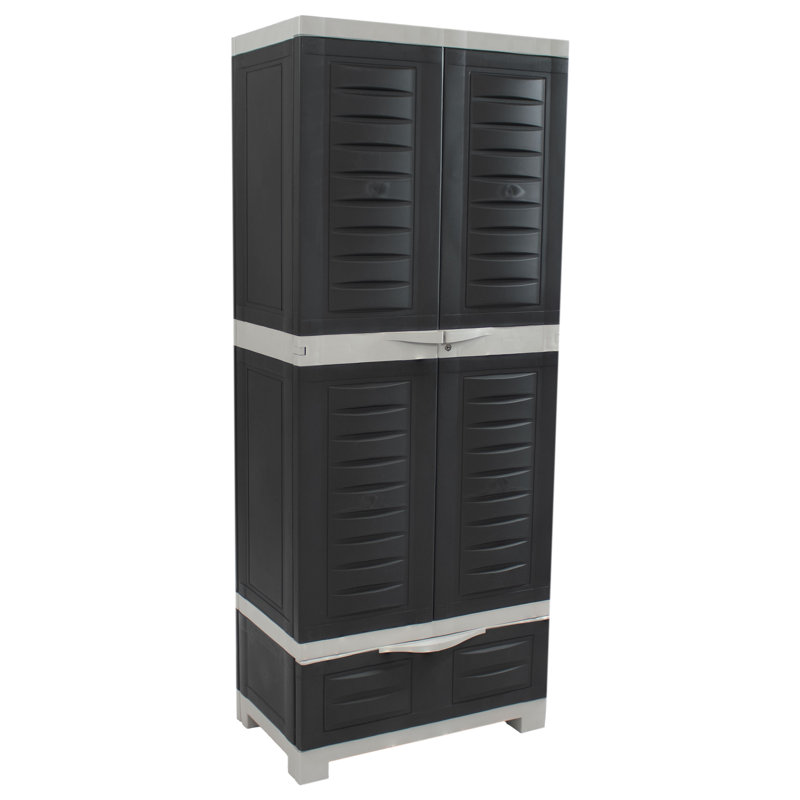 Lockable Storage Cabinet with 3 Adjustable Shelves and Bottom Drawer - Grey