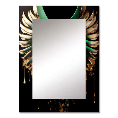 Green And Gold Angel Wings II - Wings Angel Mirror, Gold Unique Wall Mirror, Printed Metal Art