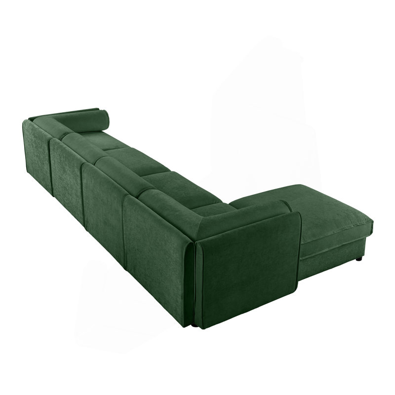 Canapé modulaire modulaire avec rangement, dossier cylindrique et accoudoirs, siège profond, confortable et durable pour le salon, canapé en L à 4 places, vert