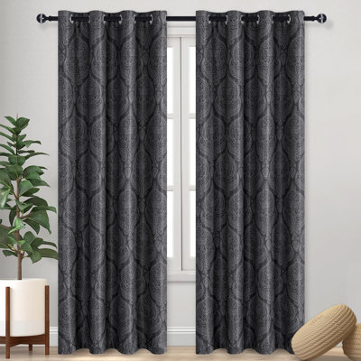 2 Panels Ombre Blackout Curtains for Bedroom - Damask Patterned Thermal Insulated Grommet Curtains, Gradient Window Curtain Panels for Living Room Decoration