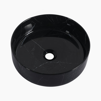 Ceramic Round Above Counter Bathroom Sink Art Basin, Black Background With White Patterns (UNOR B RR)