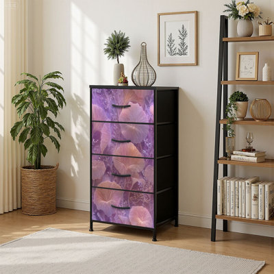 4 Drawer Vertical Storage Dresser Pastel Botanical Magnolia with Wood Top Fabric Pull Drawers