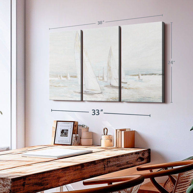 «Windswept Sails I», 3 pièces sur toile, H 24 po x l 38 po x P 1,25 po