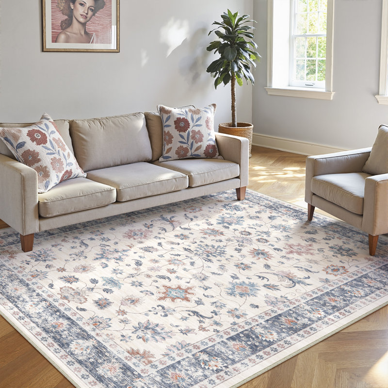Tapis cerise lavable à la machine avec envers antidérapant, Rectangle 5 pi x 7 pi