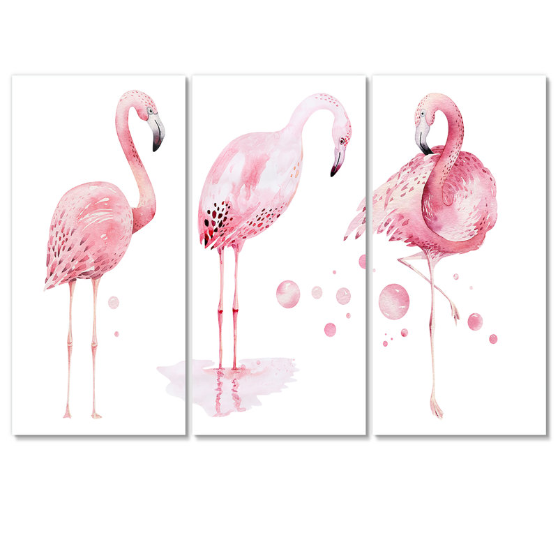 Flamants roses sur fond blanc - reproduction d'art sur toile traditionnelle, H 40 po x l 60 po x P 1 po
