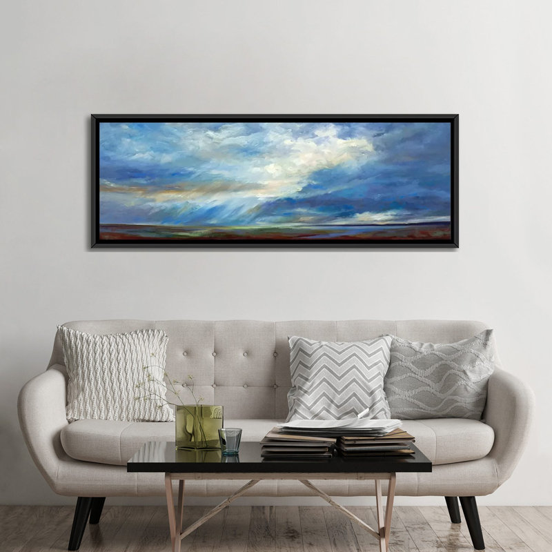 « céleste lightly », reproduction sur toile, H 12 po x l 36 po x P 1,5 po, Toile avec cadre noir