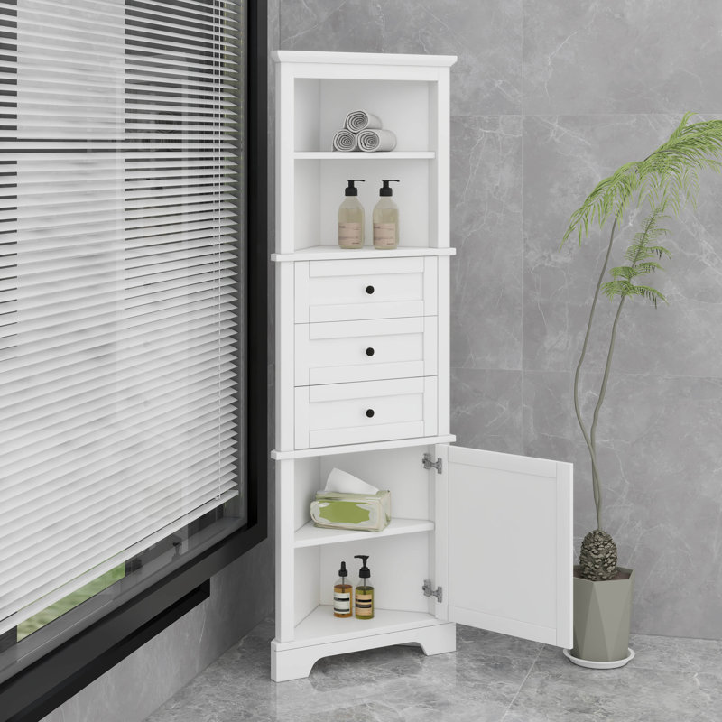 Triangle Storage Corner Cabinet Tall Cabinet With 3 Drawers And Adjustable Shelves
