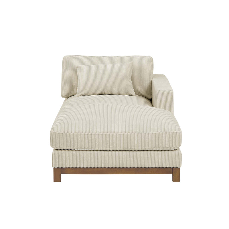 Chaise longue rembourrée Jadda, Accoudoir à droite (vu de face), Velours côtelé crème