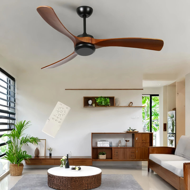 Ventilateur de plafond 72 pouces en bois massif avec télécommande, moteur à courant continu réversible encastré moderne - fonctionnement silencieux avec minuterie, ventilateur intérieur élégant pour la chambre à coucher du salon