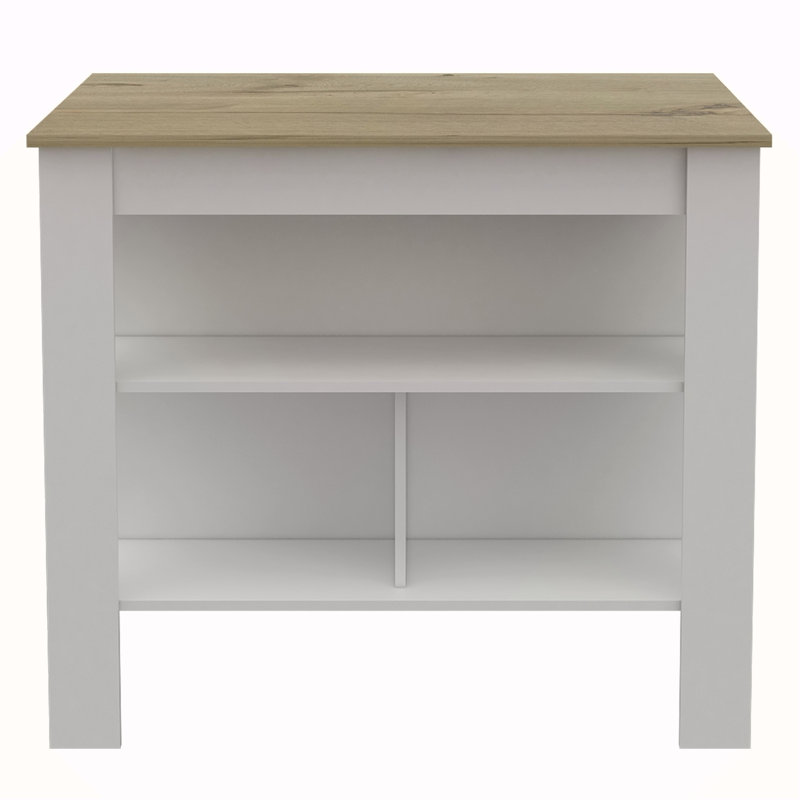 Îlot de cuisine, quatre pieds, trois tablettes, Blanc, Naturel