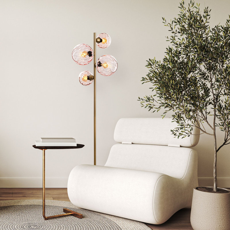 Lampe sur pied élégante avec corps en métal et capuchon en verre, finition dorée, 13,8 x 13,8 x 65,0 pouces | 4 x douilles E27 (40 W maximum) | Design élégant et glamour pour le salon et la chambre à coucher - solution d'éclairage parfaite (ampoule non incluse)