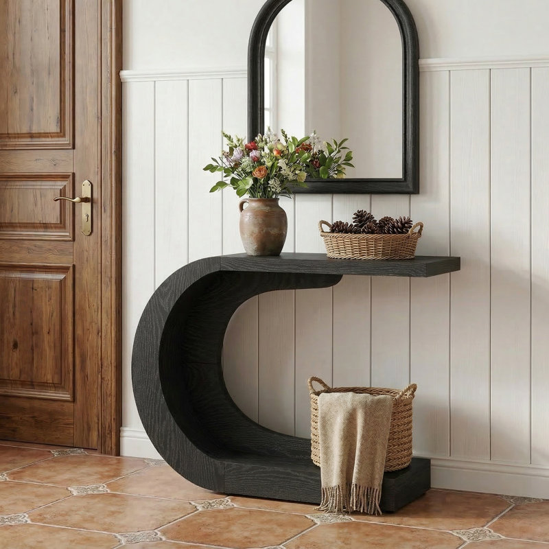 43.3" Console Table, Wooden Entryway Hallway Table, Black