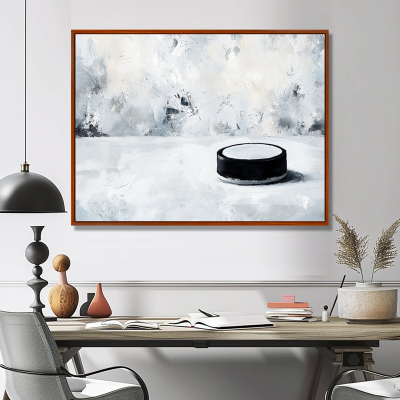 «Hockey Puck and Ice», impression d'art de hockey sur glace, H 12 po x l 20 po, Brun
