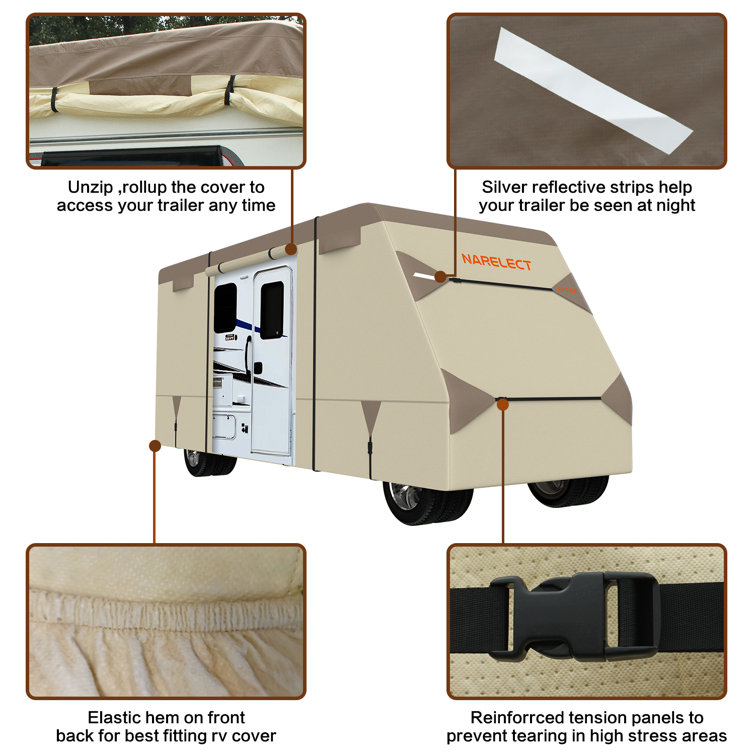 Upgraded Class C RV Cover, Fits 29'-32' Camper Cover by Narelect, Rip-Stop  with 4 Tire Covers