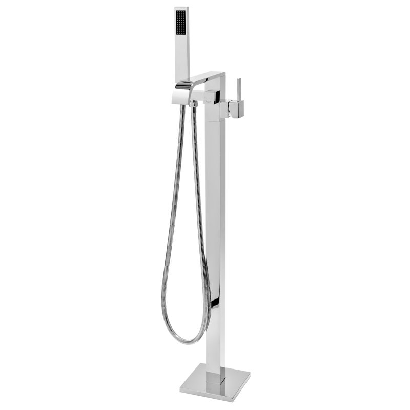 Robinet de baignoire romaine autoportant à 1 poignée et fixation au sol avec douche à main en chrome