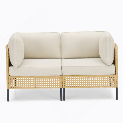 Durable Outdoor Wicker Sofa Set With Beige Cushions, Modular Design For Patio And Garden Flexibility