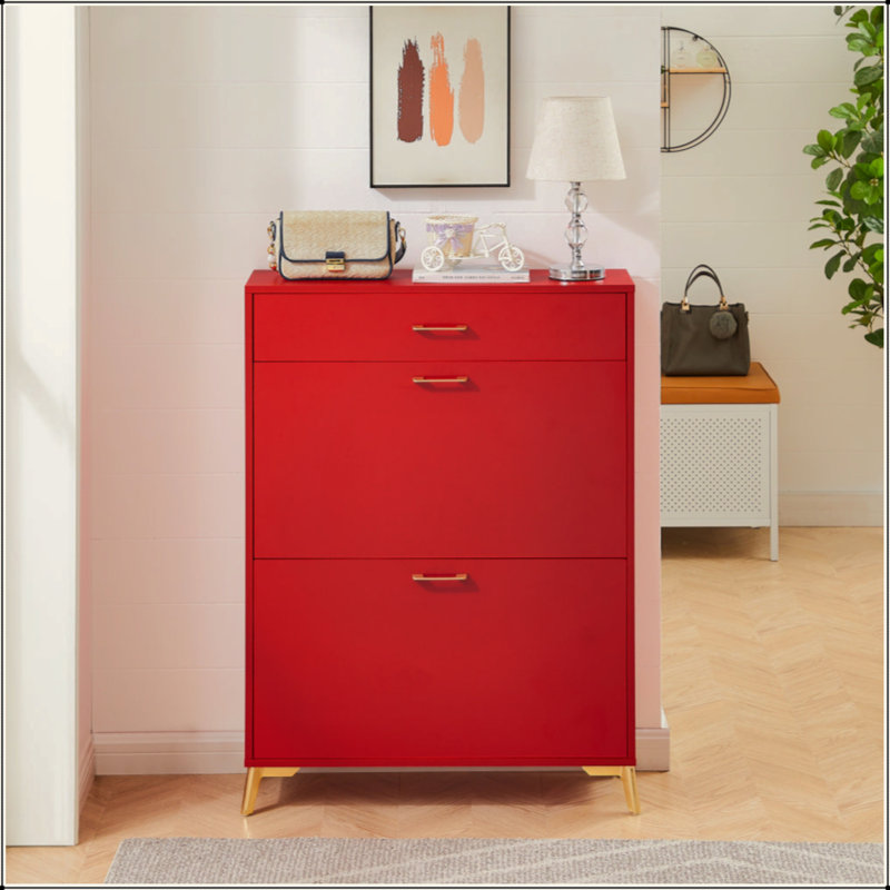 Shoe Storage Cabinet For Entryway, Free Standing Shoe Organizer With 2 Flip Drawers, Hidden Shoe Rack Storage Organizer For Doorway Hallway Closet