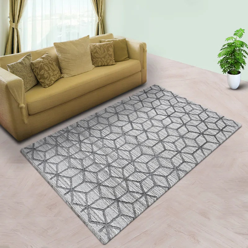 Hand Woven Overtufted Kilim Geometric Polypropylene Light Gray Rectangle Area Rugs, Rectangle 9' x 12'
