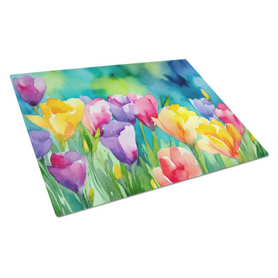 Grande planche à découper en verre Freesias