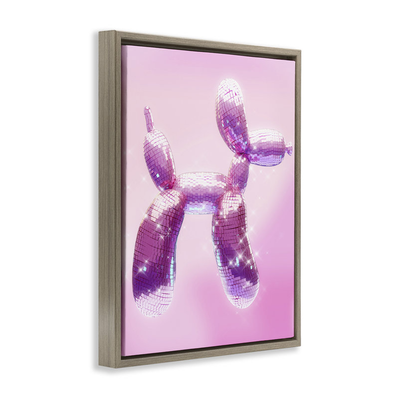 Fun Disco Balloon Animal Brown Framed Floater Canvas Wall Art by Ziwei Li, Montalcino Elm Floater Frame, 31" H x 25" W