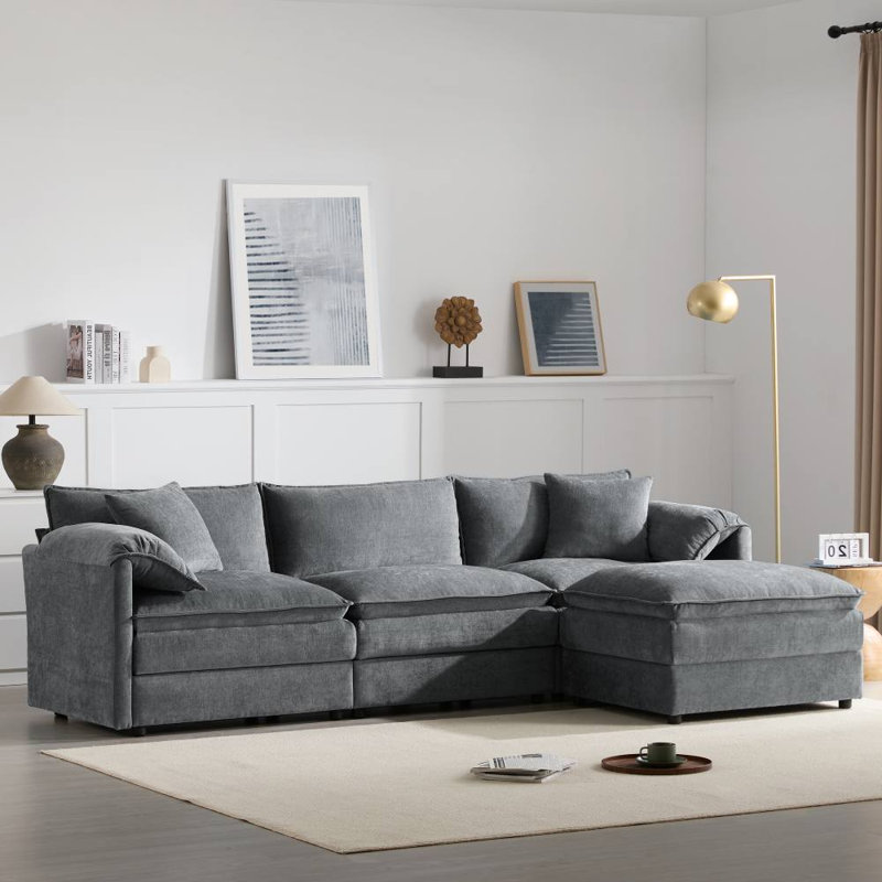 Canapé 4 places avec pouf (gris foncé)
