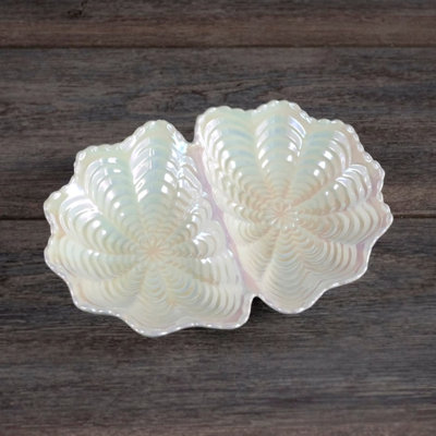 Ceramic Double Seashell Serving Platter 7.75"
