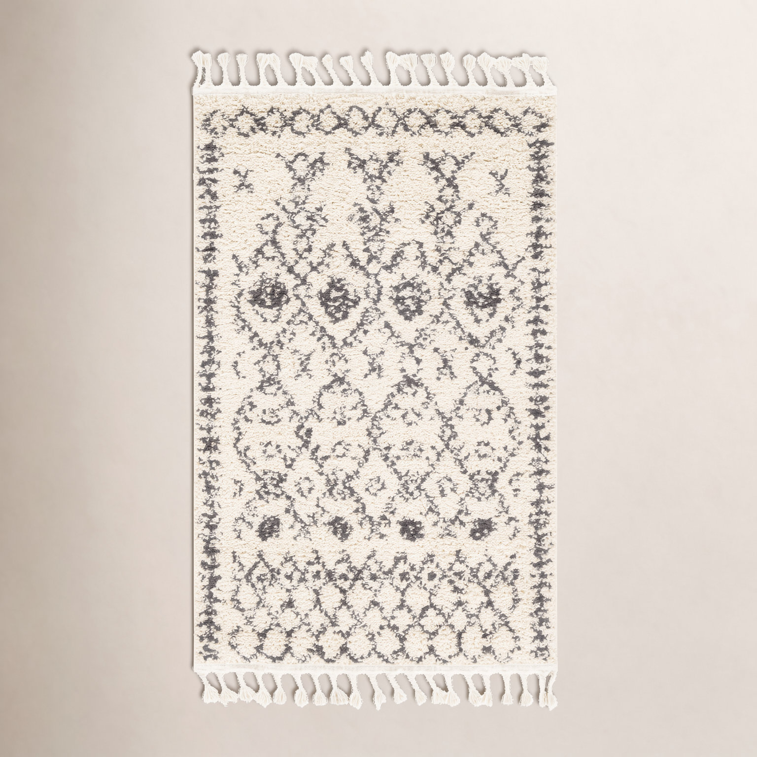 Mossy Charcoal Beige Moroccan Rug, Rectangle 2' x 3'