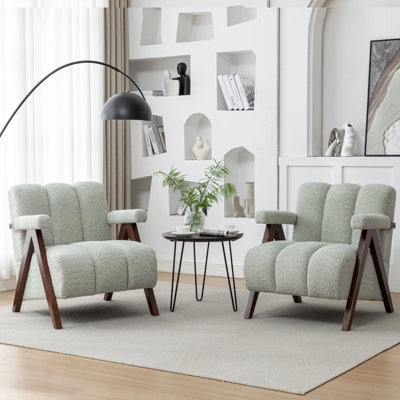 Dormon Upholstered Boucle  Armchair with Solid Wood Legs