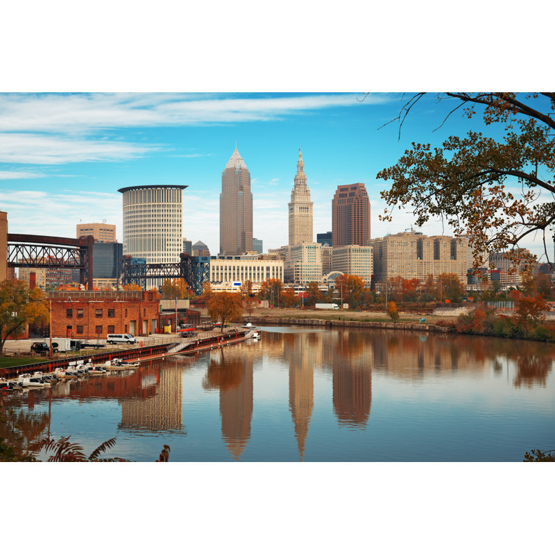 Cleveland, Ohio, USA Skyline On The Cuyahoga River by Sean Pavone - Wrapped Canvas Print, 30cm H x 46cm W