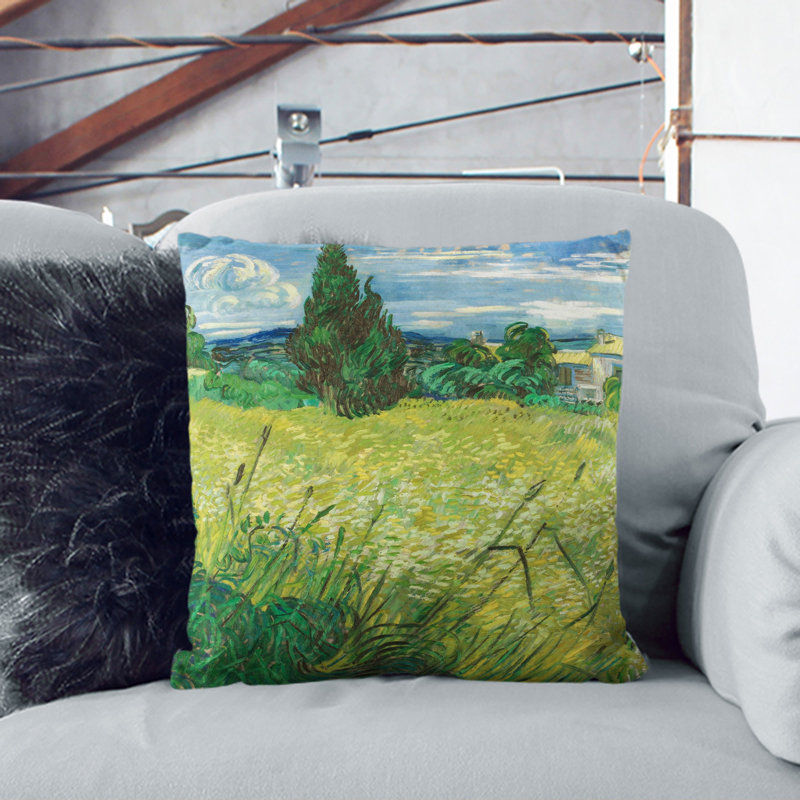 Green Field Square Throw Cushion, 40cm H x 40cm W x 15cm D