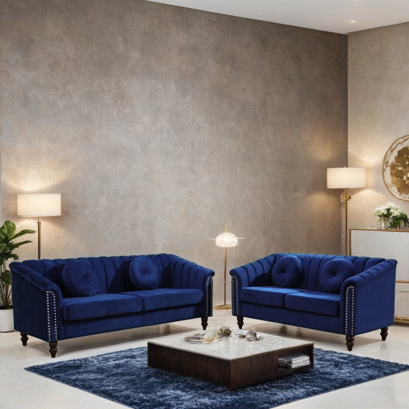 2-Piece Living Room Sofa Set, Navy Blue