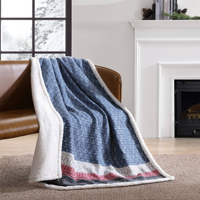 Arcadia Printed Plush Fleece/Sherpa Oversized Throw Blanket