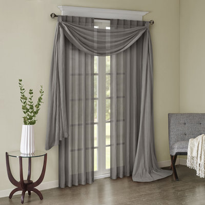 Harper Grey Solid Crushed Single 42" x 144" Scarf Sheer