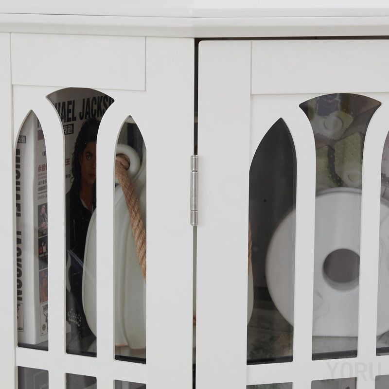 Armoire d'angle, en verre / bois, à 4 tablettes, éclairée, pieds solides - standard, White