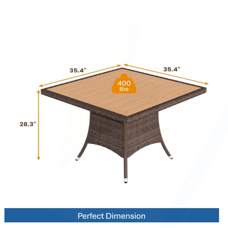 Table de salle à manger 1 pièce carrée en rotin brun avec bois d'acacia