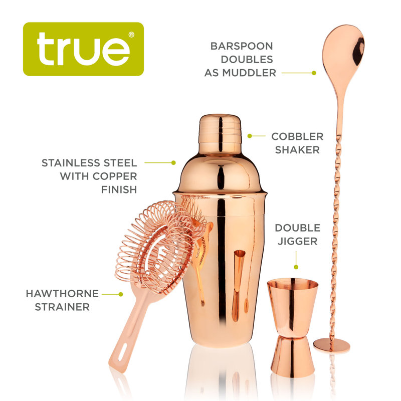 Copper Finish 4-Piece Mixologist Barware Set with Jigger and Muddler