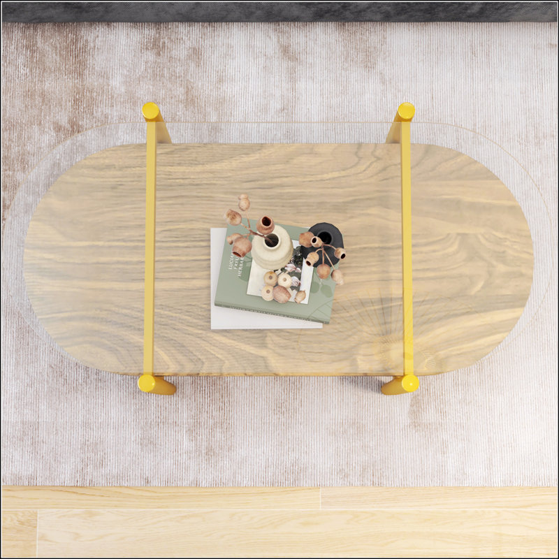 Oval Glass Coffee Table, 17.24" H x 40.83" L x 18.31" W, Walnut 