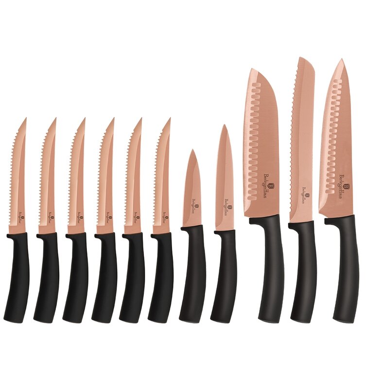 6pcs Copper Knife Set Rose Gold Knife Set & Knife Block with Copper Kitchen  accessories, Rose Gold Kitchen Accessories