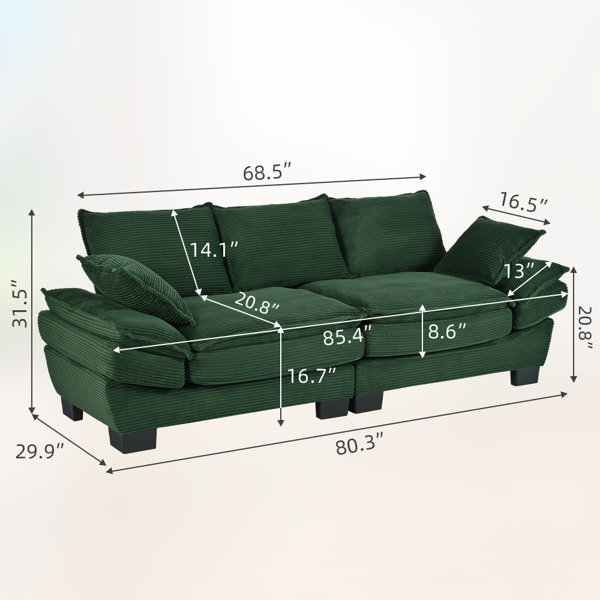 Latitude Run® Corduroy 2-Seater Sofa, Modern Curved Couch With 2 ...