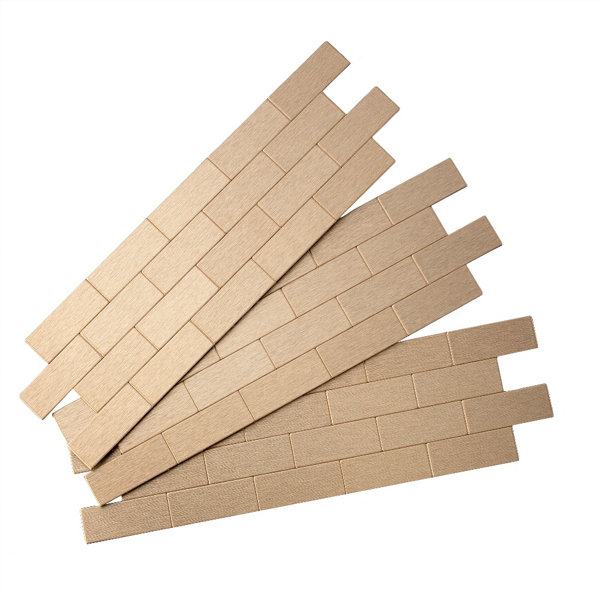 Aspect Peel and Stick Backsplash 12.5in x 4in Subway Champagne Matted Metal Tile for Kitchen and Bathrooms (3-Pack)