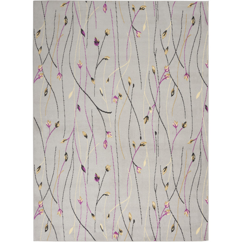 Aratrika Floral Gray Area Rug, Rectangle 3'9" x 5'9"