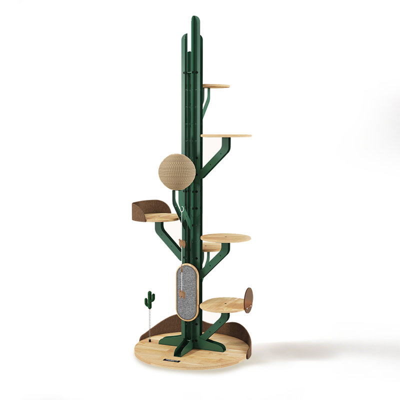 Cactus-Shaped Solid Wood Cat Tree