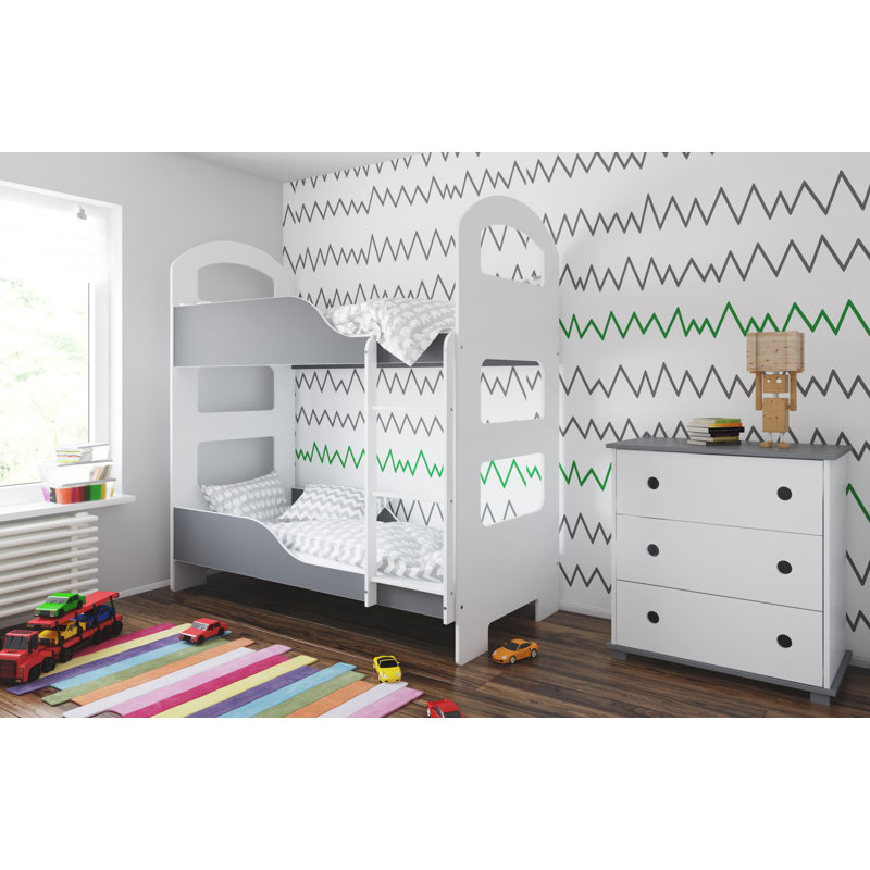 Spady Bunk Bed with Built-in Ladder Included, 80 x 180 cm, Without Drawer, Grey