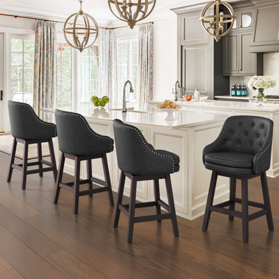Chela Vigen Upholstered Button-Tufted Barstool with Solid Wood Frame