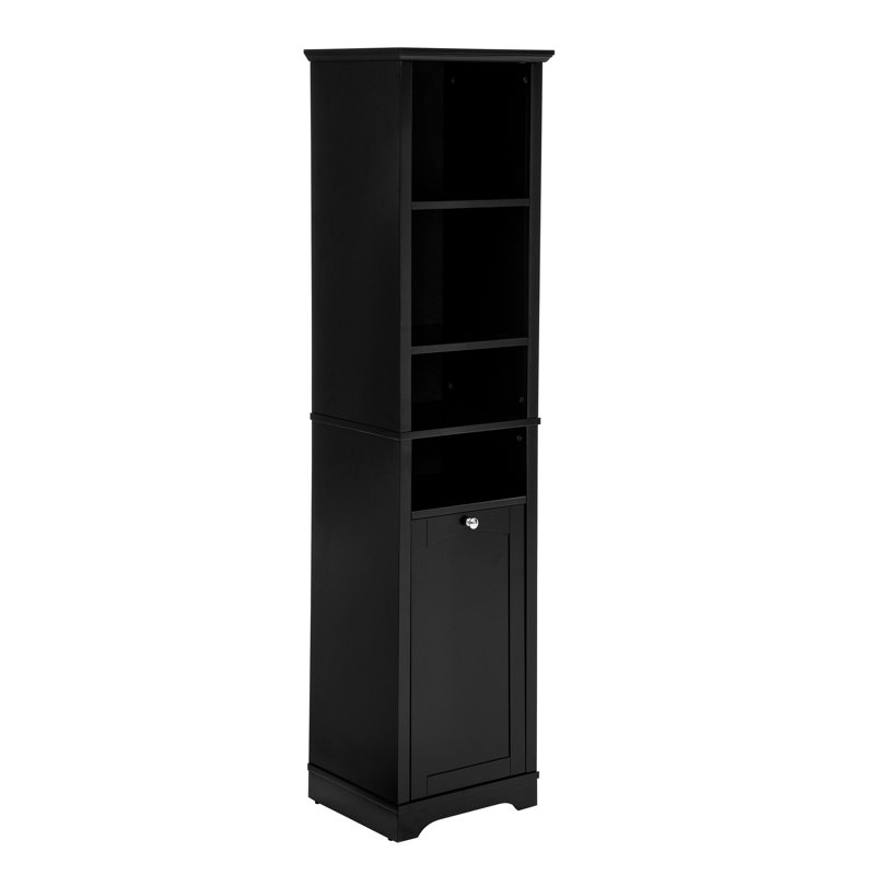 64" Tall Bathroom Storage Cabinet For Small Space, Floor Standing Cabinet For Living Room Bathroom Home Office Kitchen, 4 Adjustable Shelves & Laundry Hamper, Hidden Clothes Storage Space, Bathroom Storage