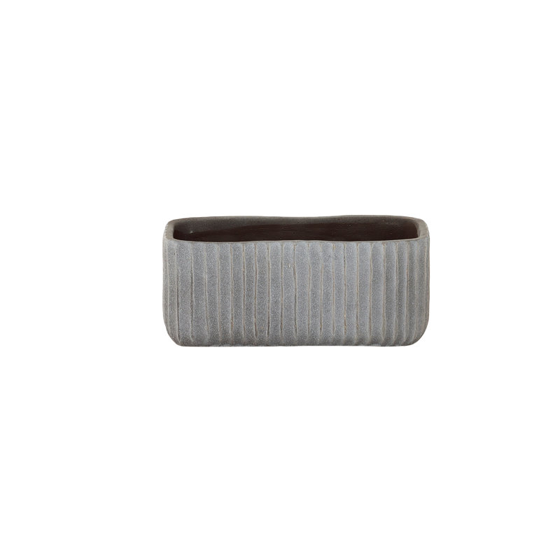 Pot rectangulaire avec motif en colonne estampée et finition corps SM, Gris, H 4,25 po x l 4,25 po x P 10 po